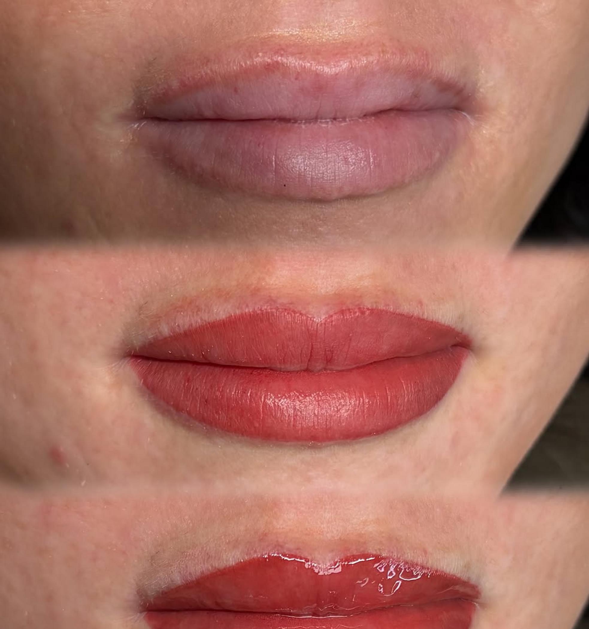 before after lip tattoo men purple correction