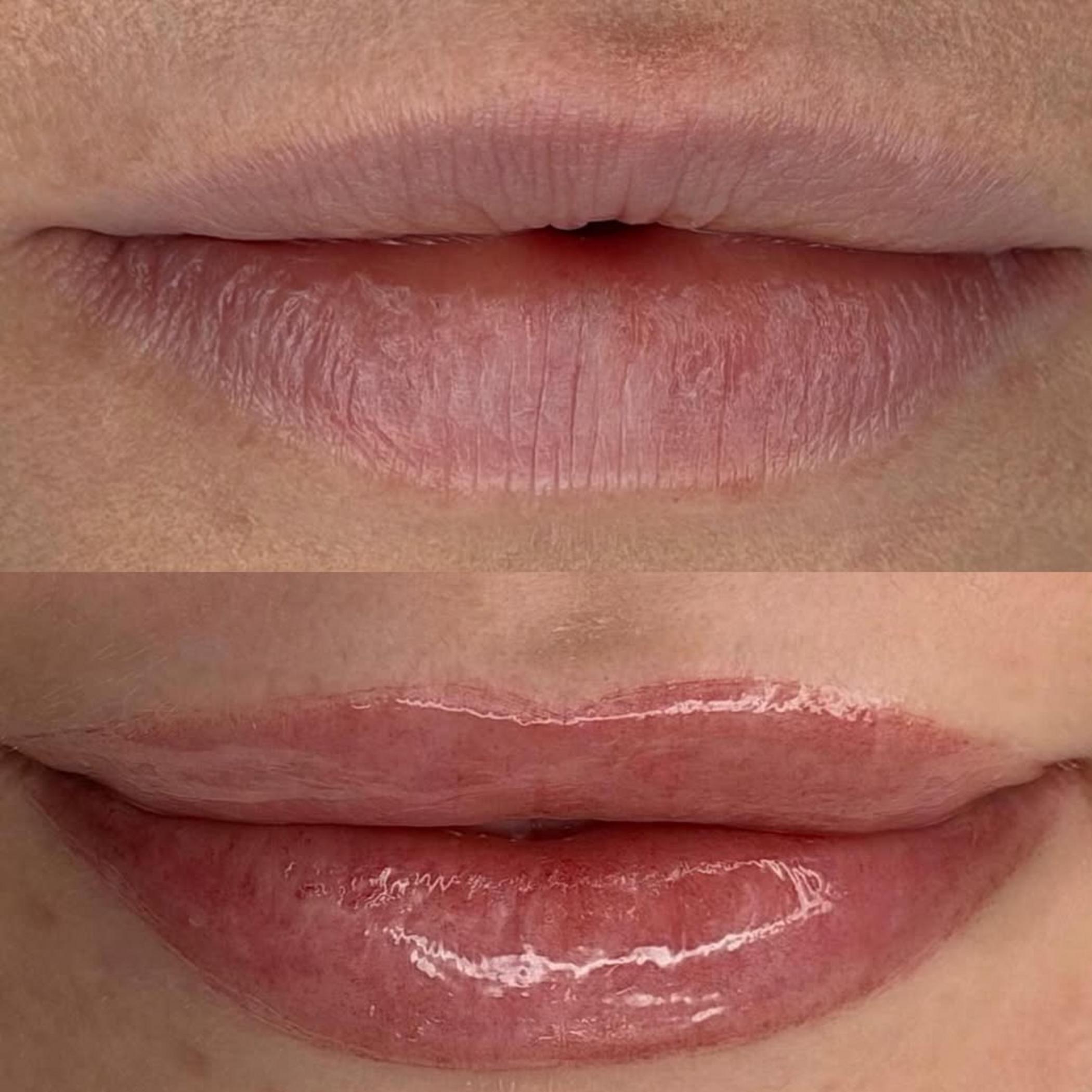 early healing stage lip tattoo men