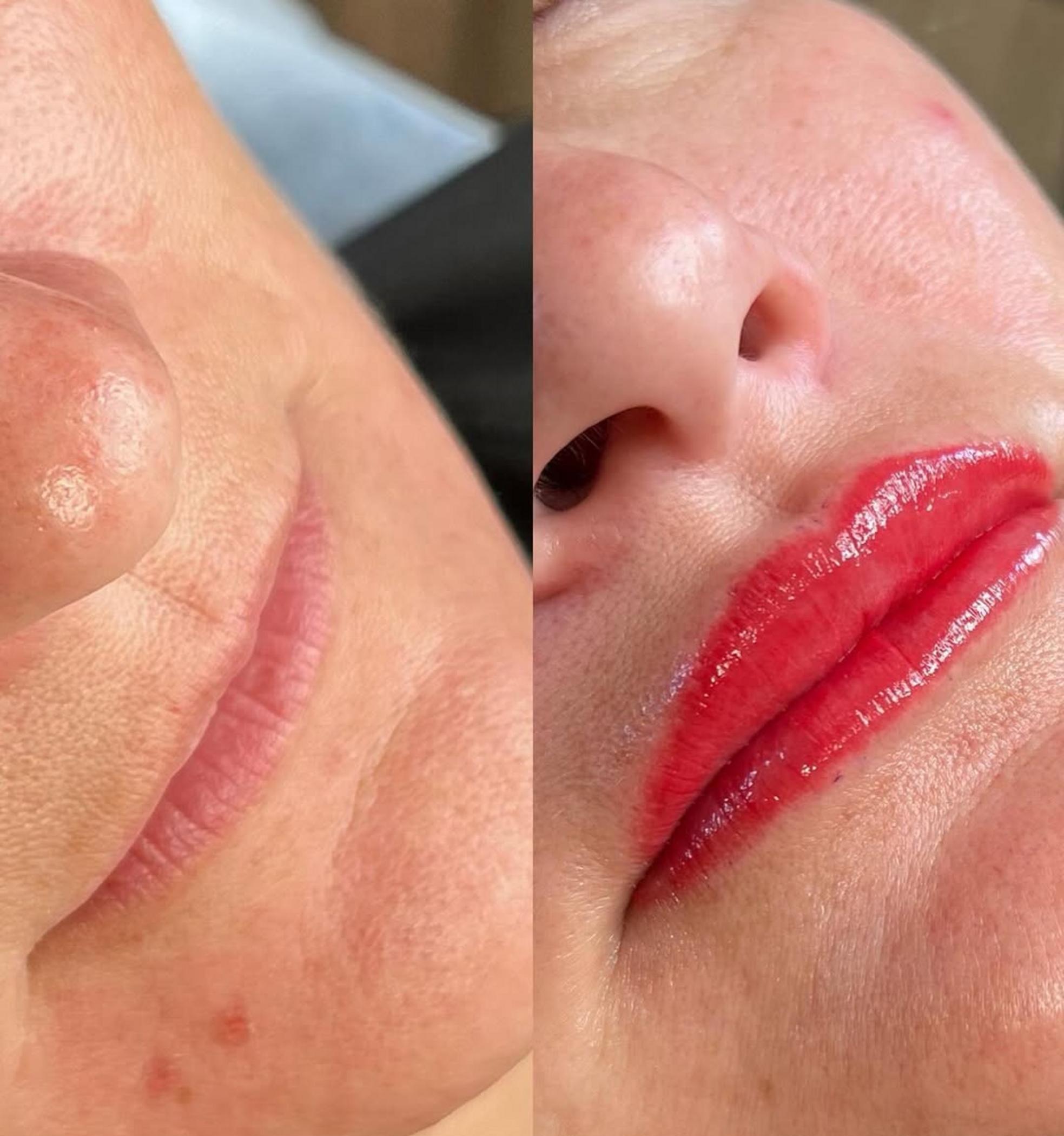 fresh lip blush healing stage closeup